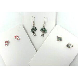 3 Pair of Earrings - Palm Tree Dangle, Flip-Flop‎ Stud  & Fish Stud - Pierced